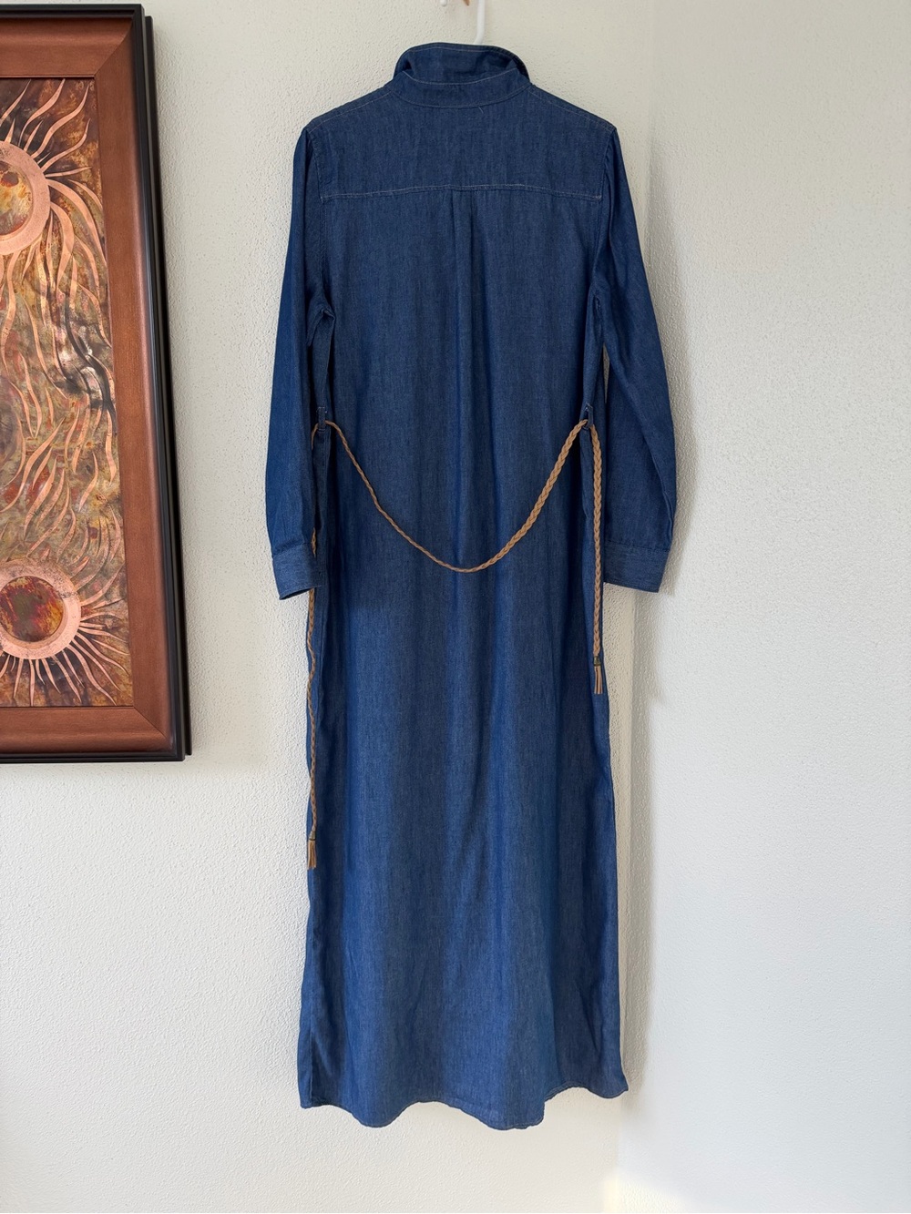 Forever 21 Lightweight Denim Duster Dress / Long Shirt Dress Long Sleeve Size L - Picture 12 of 13